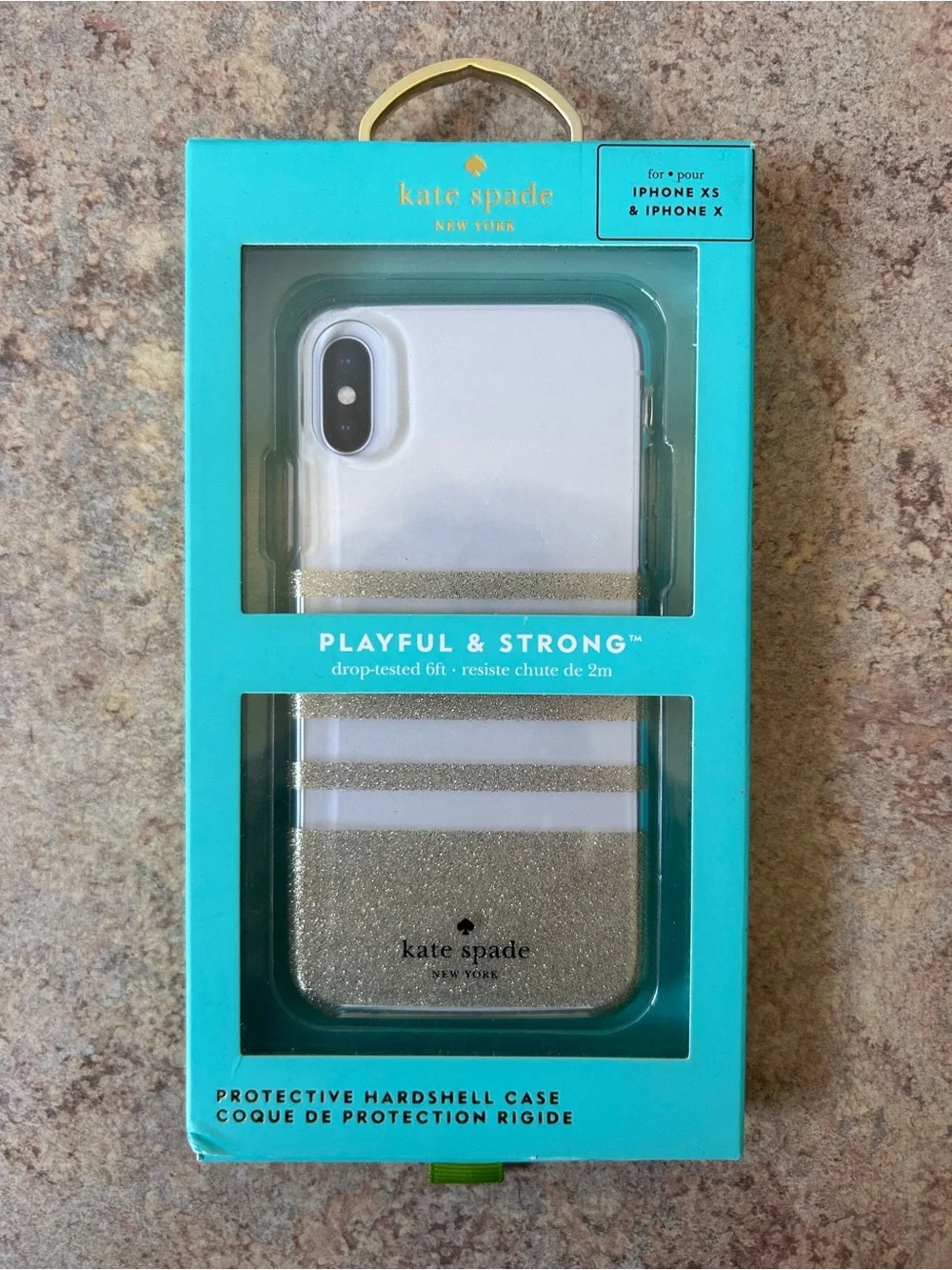 NWT Kate Spade iPhone XS/X Protective Hardshell Case w/Gold Glitter Design